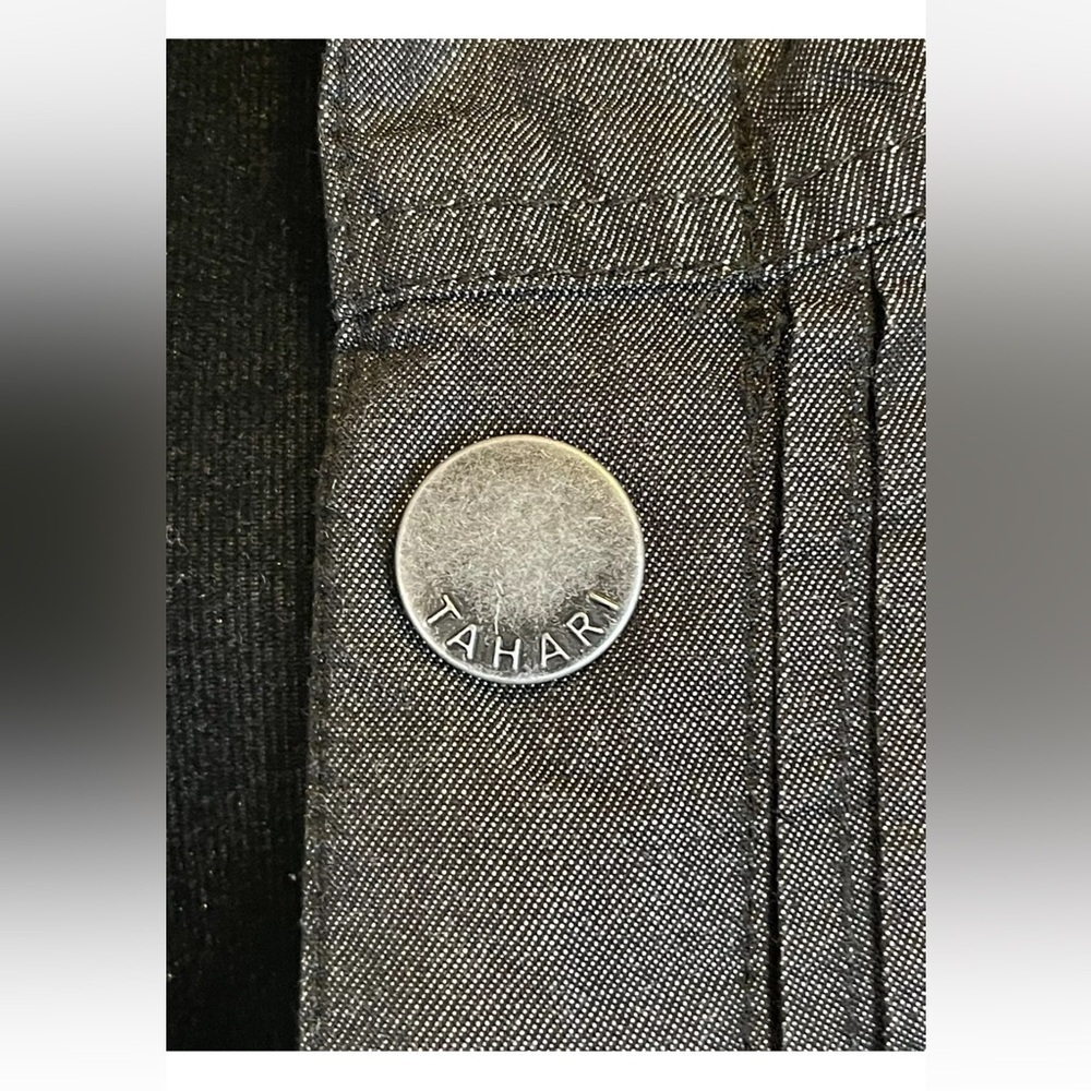 Tahari Jacket Black Sheen XL Lightweight Snap Buttons Pintuck Front Party Casual - Picture 6 of 11